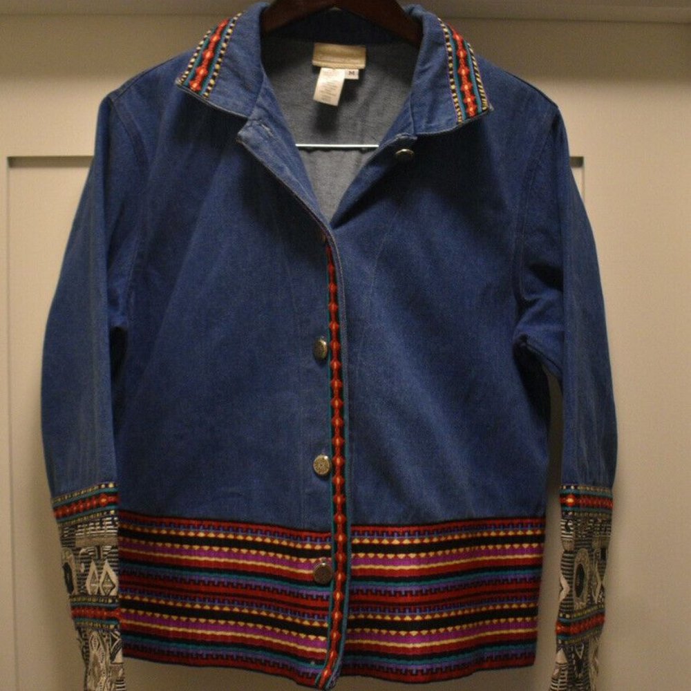 coldwater creek jean jacket Womens Petite Size Medium Tapestry Button Front Blue